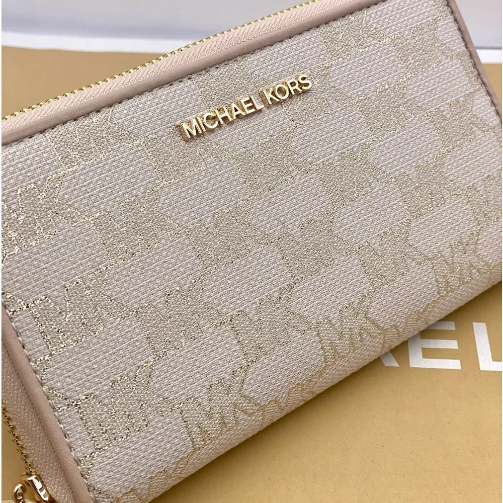 Michael Kors Jet Set Travel Wallet Phone Case Wristlet Glimmer MK Print
